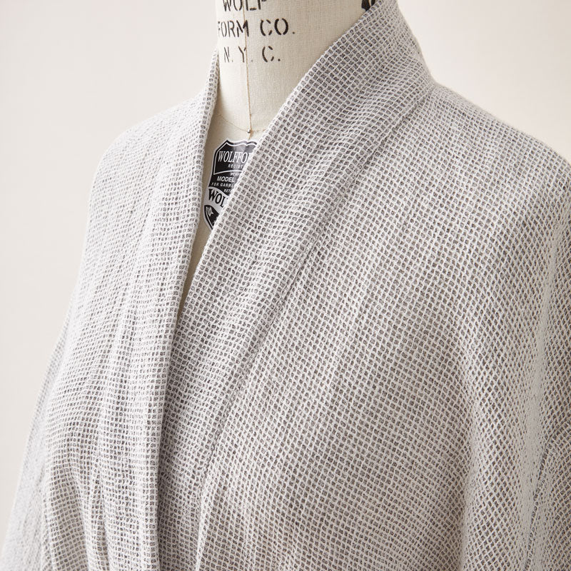 Luxuriously Woven Honeycomb Linen Bathrobe in Stone Color