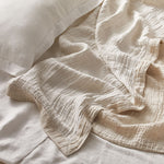 Load image into Gallery viewer, Soft Crinkled Linen Bed Cover the color of Oat
