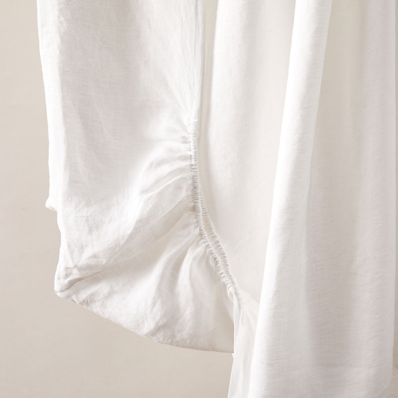 Pure Linen Double Fitted Sheet in Cameo/Powder Blue colors