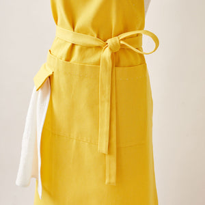 Cotton Apron in Sunflower Yellow Color with Handmade Decorative Stitching
