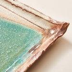 Load image into Gallery viewer, Handmade Ceramic Plate Glazed into Oat and Turquoise color

