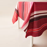 Load image into Gallery viewer, Striped Cotton Tablecloth in Amarena color scheme
