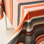 Load image into Gallery viewer, Striped Cotton Tablecloth in Orange and Dark Grey color scheme
