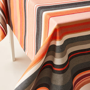 Striped Cotton Tablecloth in Orange and Dark Grey color scheme