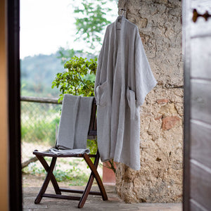 Luxuriously Woven Honeycomb Linen Bathrobe in Stone Color