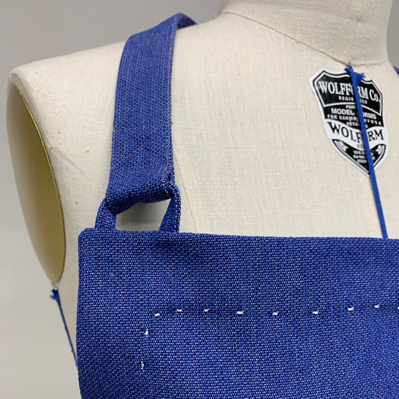 Cotton Apron in Dark Blue Color with Handmade Decorative Stitching
