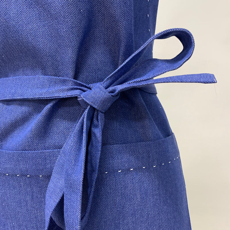 Cotton Apron in Dark Blue Color with Handmade Decorative Stitching