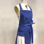 Carica l&#39;immagine nel visualizzatore di Gallery, Cotton Apron in Dark Blue Color with Handmade Decorative Stitching
