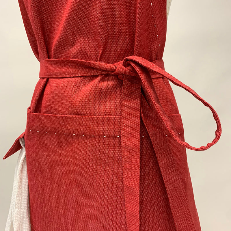 Cotton Apron in Red Color with Handmade Decorative Stitching