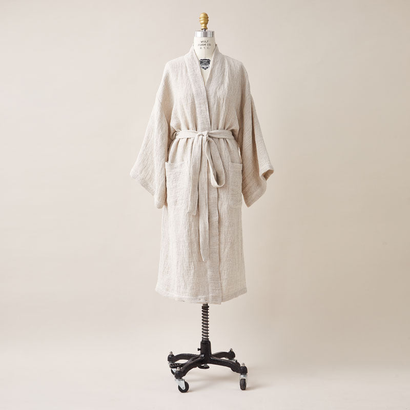 Luxuriously Woven Honeycomb Linen Bathrobe in Cappuccino Color