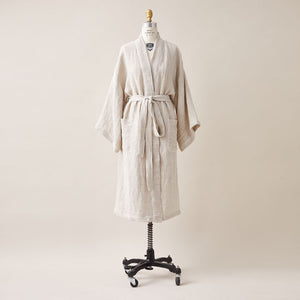 Luxuriously Woven Honeycomb Linen Bathrobe in Cappuccino Color