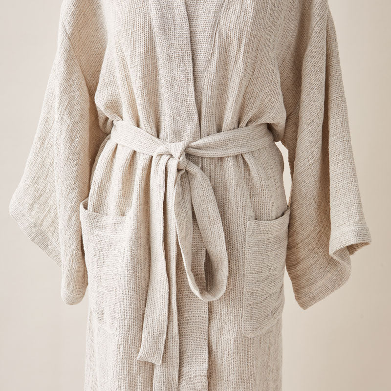 Luxuriously Woven Honeycomb Linen Bathrobe in Cappuccino Color