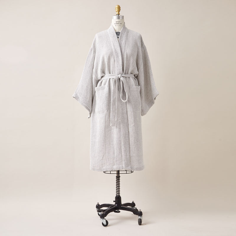 Luxuriously Woven Honeycomb Linen Bathrobe in Stone Color