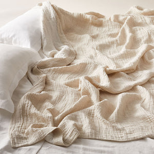 Soft Crinkled Linen Bed Cover the color of Oat