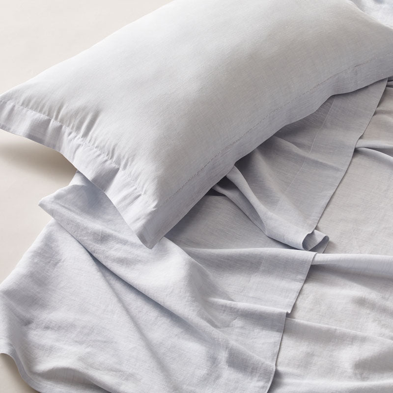 Pure Linen Single Bed Sheet Set in Powder Blue color