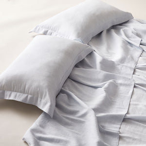 Pure Linen Double Bed Sheet Set in Powder Blue color