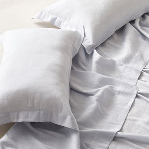 Pure Linen Double Bed Sheet Set in Powder Blue color
