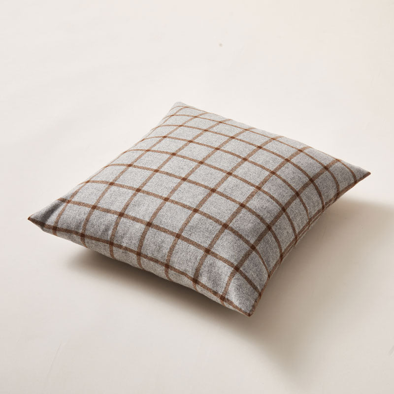 Modern yet Classic Cashmere Cushion in Grey and Brown Checked