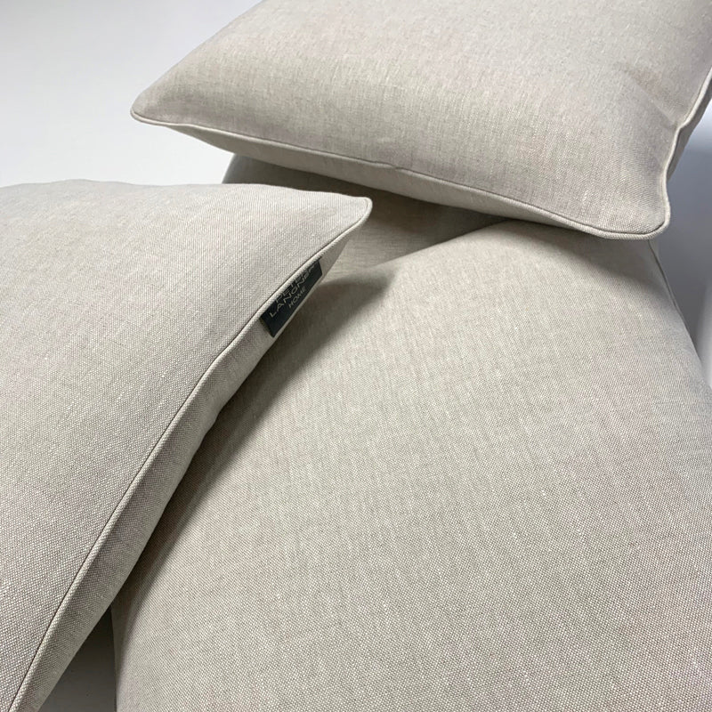 Fresh Linen Cushion Woven in Oat color finished with Coordinated Piping