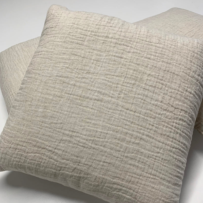 Soft Crinkled Linen Cushion in Oat color