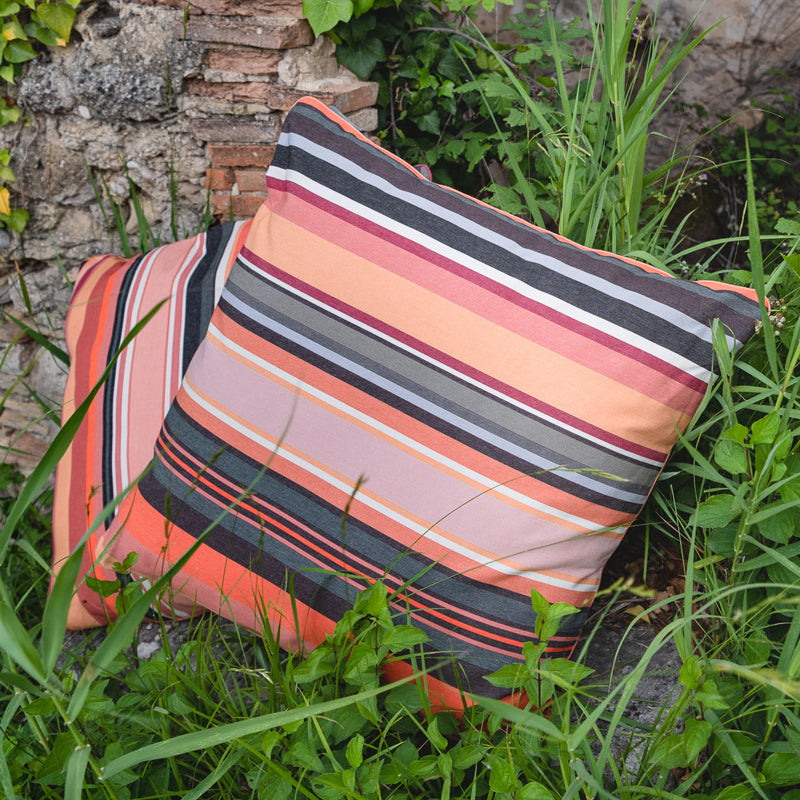 Lively Striped Cushion in pure Cotton finished with Coordinated Color Piping, 31.5"x31.5"