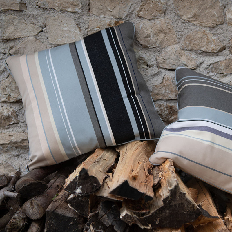 Lively Striped Cushion in a Technically Advanced Fabric finished with Coordinated Color Piping, 19.7"x19.7"