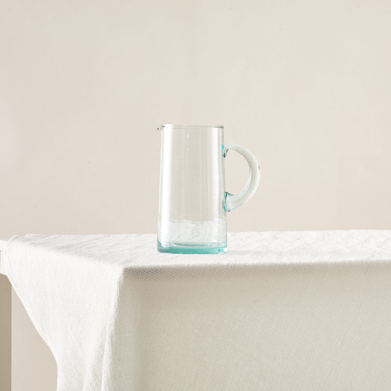 Recycled Glass Pitcher in Sea-Green designed with an Exaggerated Handle