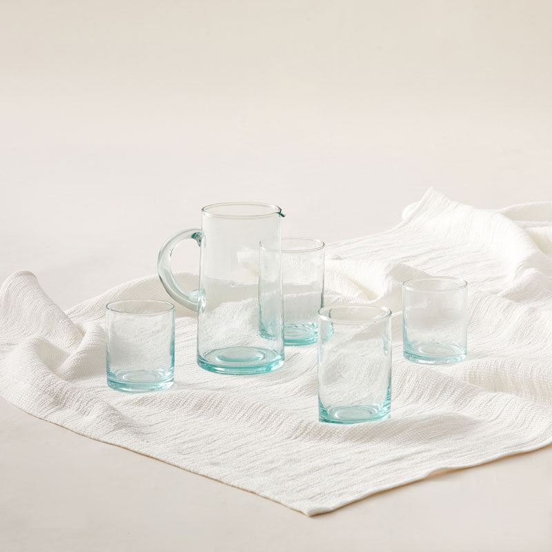 Recycled Small Glass Tumbler in a Set of 6 in Sea-Green