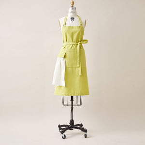 Cotton Apron in Lime Green Color with Handmade Decorative Stitching