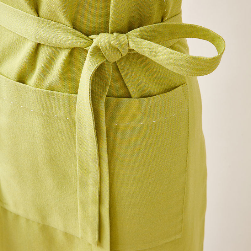 Cotton Apron in Lime Green Color with Handmade Decorative Stitching