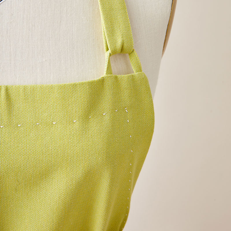 Cotton Apron in Lime Green Color with Handmade Decorative Stitching