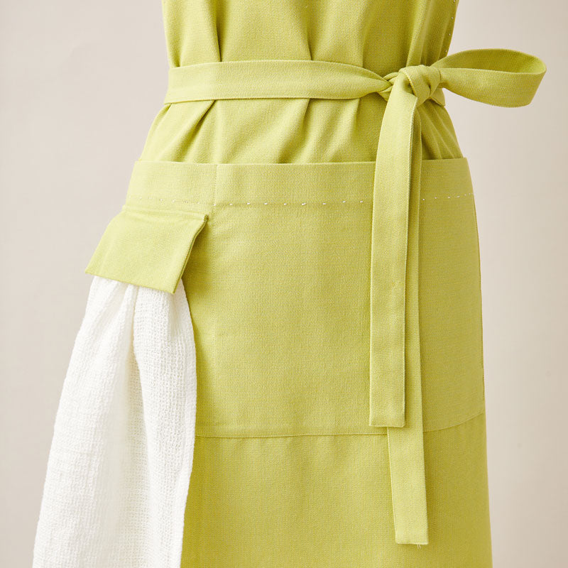 Cotton Apron in Lime Green Color with Handmade Decorative Stitching