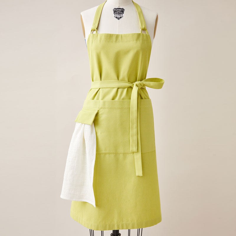 Cotton Apron in Lime Green Color with Handmade Decorative Stitching