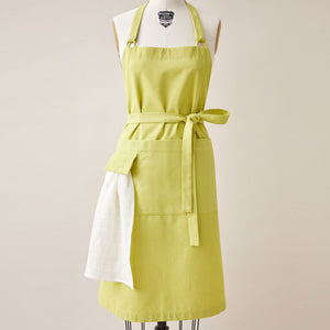 Cotton Apron in Lime Green Color with Handmade Decorative Stitching