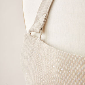 Cotton Apron in Oat Color with Handmade Decorative Stitching