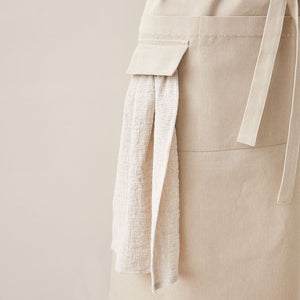 Cotton Apron in Oat Color with Handmade Decorative Stitching