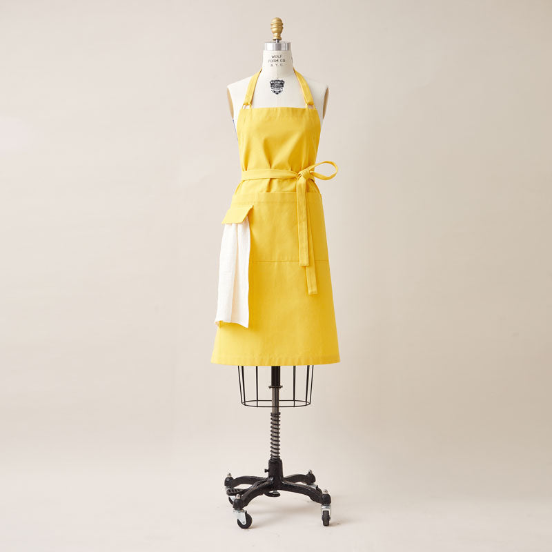 Cotton Apron in Sunflower Yellow Color with Handmade Decorative Stitching
