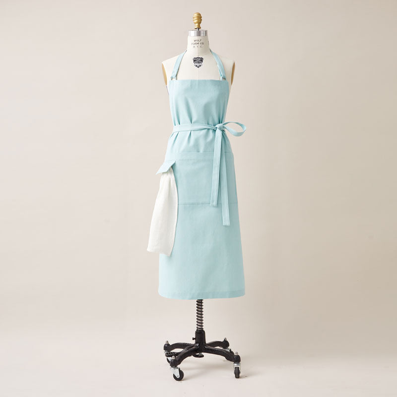 Cotton Apron in Tiffany Blue Color with Handmade Decorative Stitching