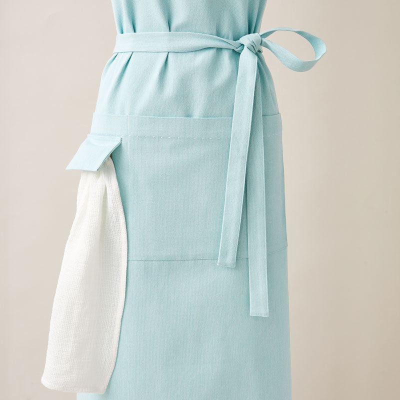 Cotton Apron in Tiffany Blue Color with Handmade Decorative Stitching