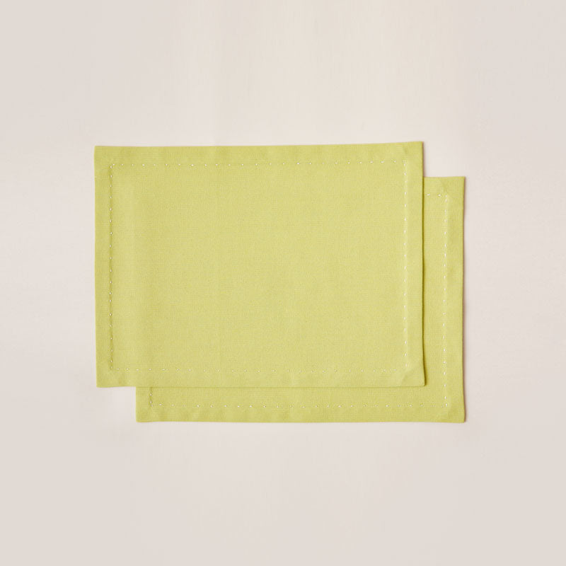 Cotton Placemat with Ribbon Hand Embroidery in Lime Green color - 2-piece sets