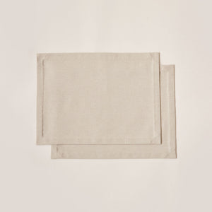 Cotton Placemat with Ribbon Hand Embroidery in Oat color - 2-piece sets