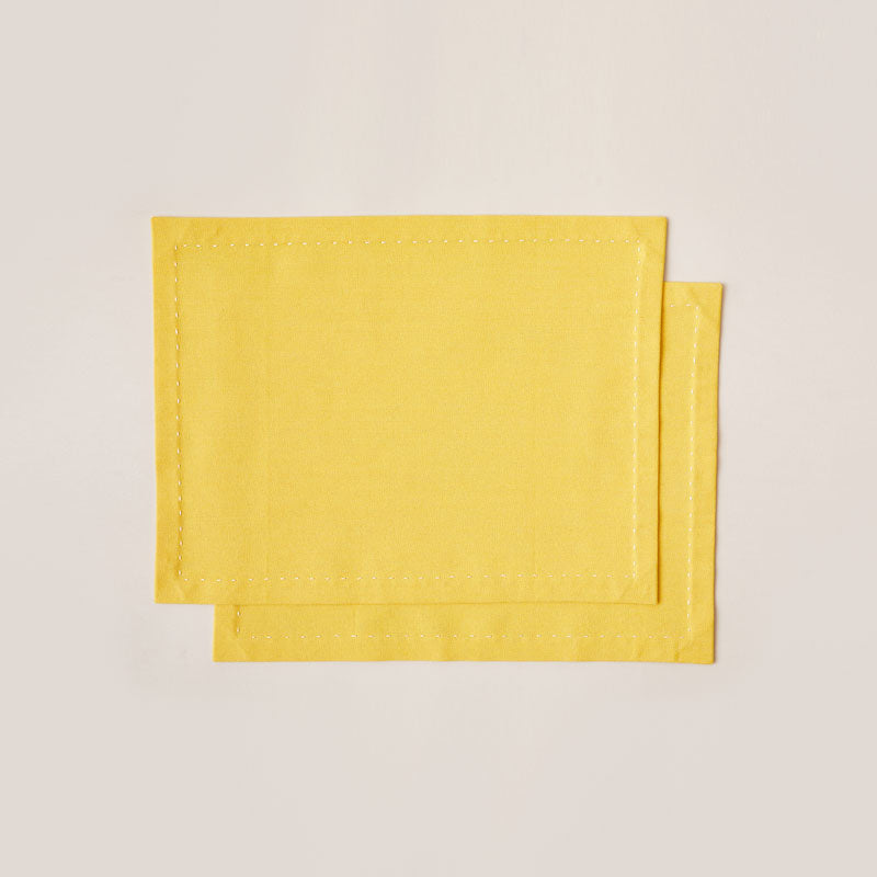 Cotton Placemat with Ribbon Hand Embroidery in Sunflower Yellow color - 2-piece sets