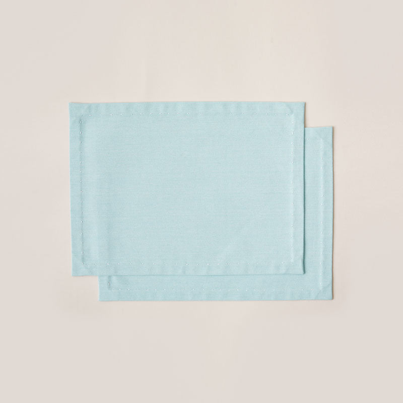 Cotton Placemat with Ribbon Hand Embroidery in Tiffany Blue color - 2-piece sets