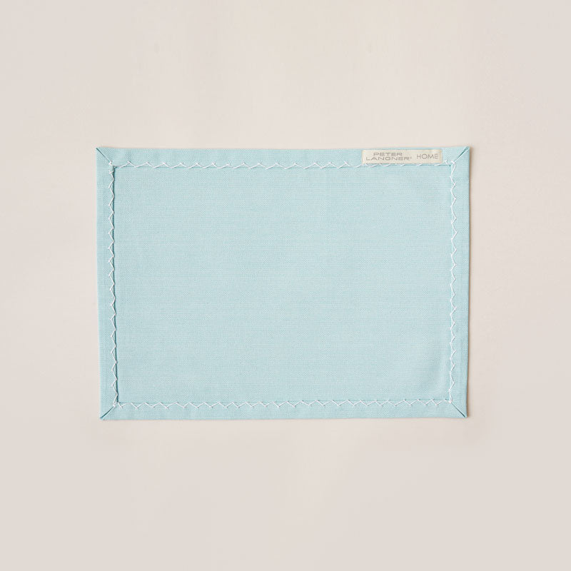 Cotton Placemat with Ribbon Hand Embroidery in Tiffany Blue color - 2-piece sets
