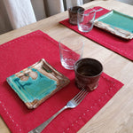 Load image into Gallery viewer, Cotton Placemat with Ribbon Hand Embroidery in Red / Dark Blue color - 2-piece sets
