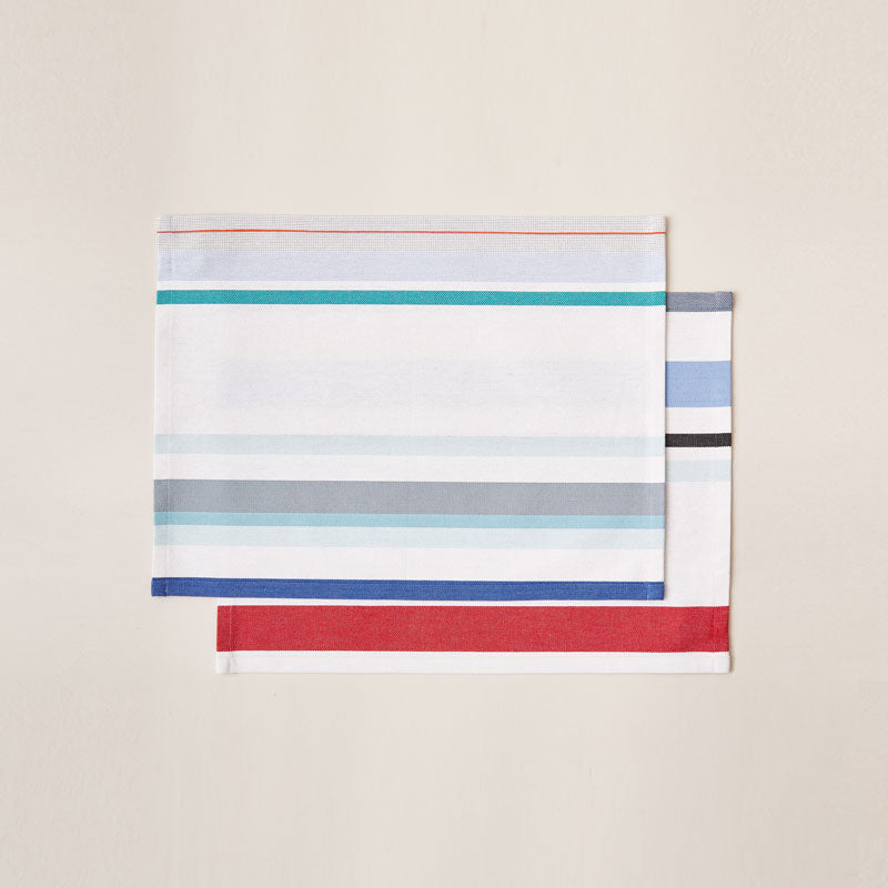 Striped Placemat in White and Aquamarine color scheme, 2-piece sets