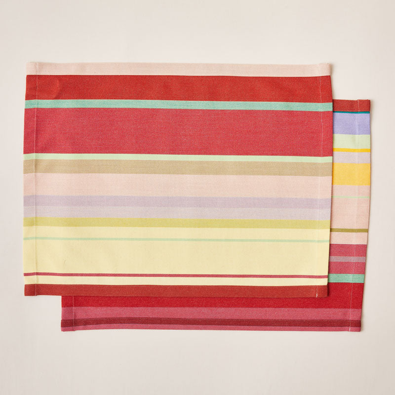 Striped Placemat in Yellow and Cherry color scheme, 2-piece sets