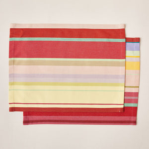 Striped Placemat in Yellow and Cherry color scheme, 2-piece sets