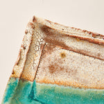 Load image into Gallery viewer, Handmade Ceramic Plate Glazed into Oat and Turquoise color
