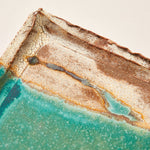 Carica l&#39;immagine nel visualizzatore di Gallery, Handmade Ceramic Squared Plate Glazed into Oat and Turquoise color
